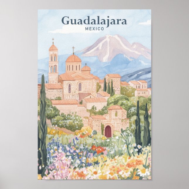 Guadalajara Mexico Gouache Illustration Travel Poster (Front)