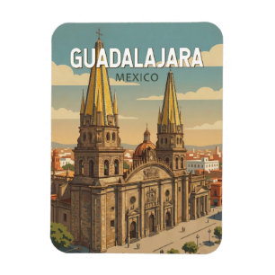 Guadalajara Mexico Illustration Travel Art Vintage Magnet
