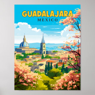 Guadalajara Mexico vintage travel illustration Poster