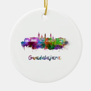 Guadalajara skyline in watercolor ceramic ornament