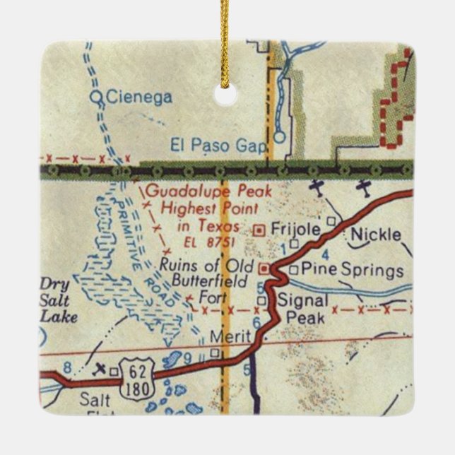 Guadalupe Peak TX Vintage Map Ceramic Ornament (Back)