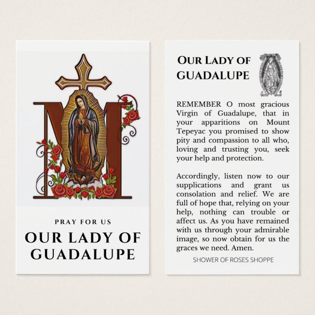 Guadalupe Religious Catholic Prayer Holy Card (Front & Back)