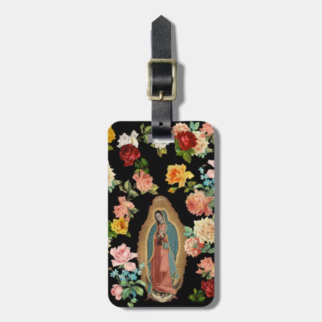 Guadalupe Rose Vintage Pattern Luggage Tag (Front Vertical)