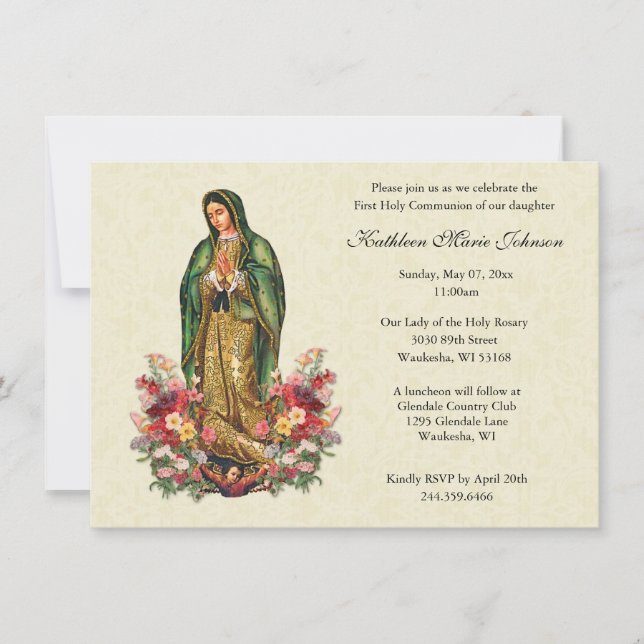 Guadalupe Roses First Communion Invitations (Front)
