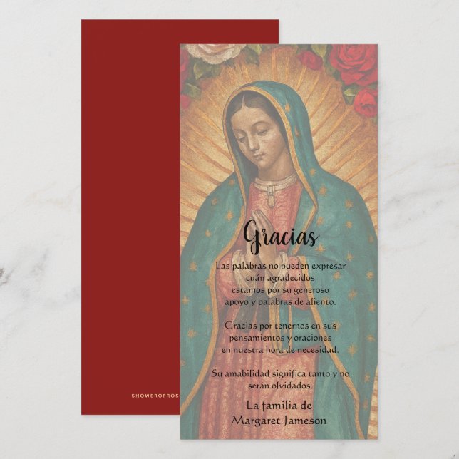 Guadalupe Virgin Mary Funeral Condolence Spanish Thank You Card (Front/Back)