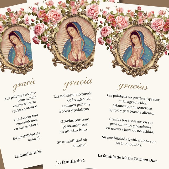 Guadalupe Virgin Mary Funeral Condolence Spanish Thank You Card (Creator Uploaded)