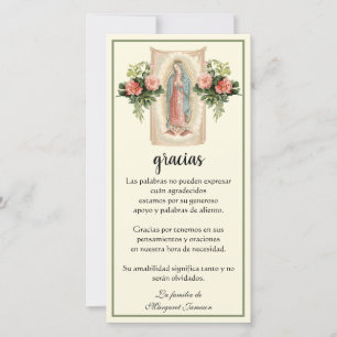 Guadalupe Virgin Mary Funeral Condolence Spanish Thank You Card