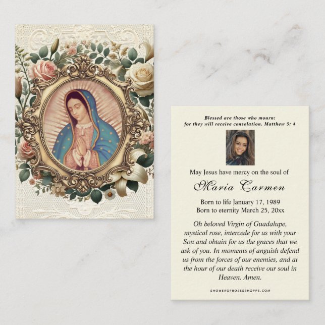 Guadalupe Virgin Mary  Funeral Memorial  Prayer  Place Card (Front/Back)