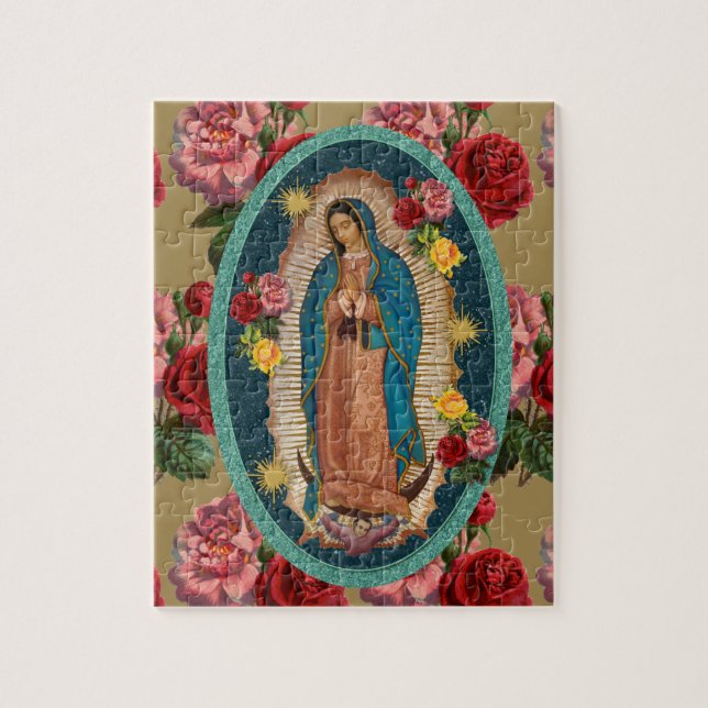 Guadalupe Virgin Mary Red Roses Religious Jigsaw Puzzle (Vertical)