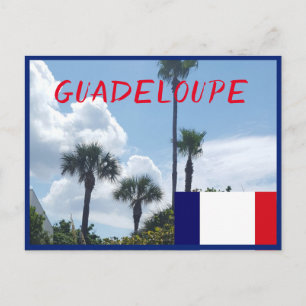 Guadeloupe flag with tropical palm trees postcard