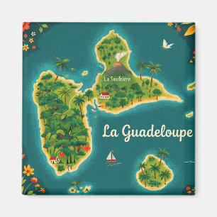 Guadeloupe Illustrated Map – Tropical Island   Gua Magnet