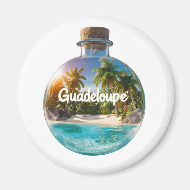 Guadeloupe Magnet – Tropical Souvenir in a Bottle (Front)