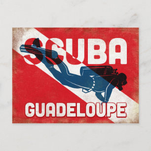 Guadeloupe Scuba Diver - Blue Retro Postcard