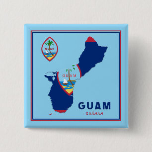 Guam Flag Map & Seal 2 Inch Square Button