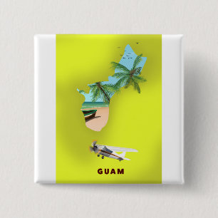 Guam illustrated map travel poster 2 inch square button