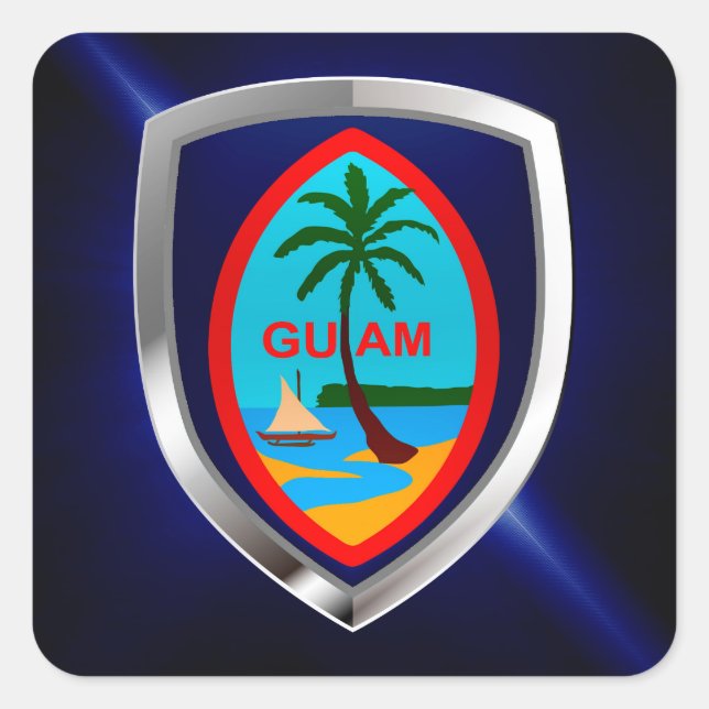 Guam Mettalic Emblem Square Sticker (Front)