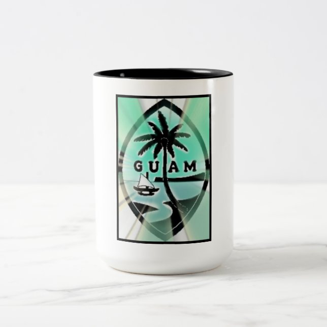 Guam Seal w Sun Rays Two-Tone Coffee Mug (Center)