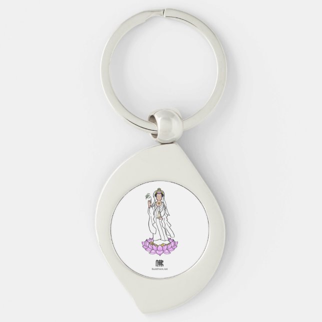 Guan Yin Bodhisattva on Lotus Metal Keychain  (Front)