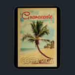 Guanacaste Palm Tree Vintage Travel Magnet<br><div class="desc">A uniquely retro mid-century modern Guanacaste Costa Rica art print in vintage travel poster style. It features a curved palm tree on sandy beach with ocean under a blue cloudy sky.</div>