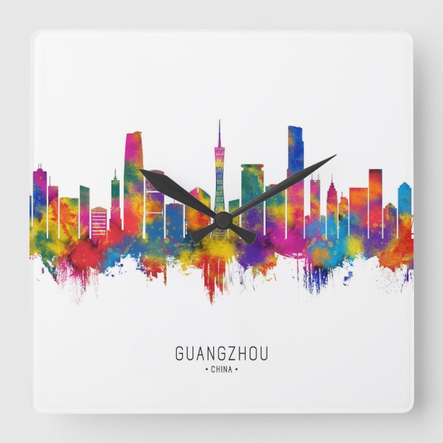 Guangzhou China Skyline Square Wall Clock (Front)