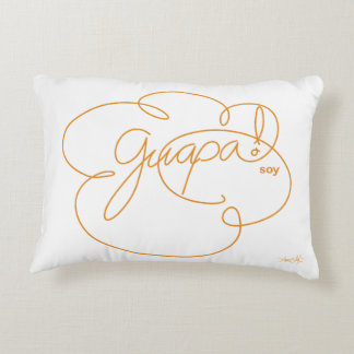 GUAPA soy - Bold CloudS Orange Script Accent Pillow