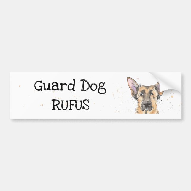 Guard DOG cute German Shepherd/Alsatian customized Bumper Sticker (Front)