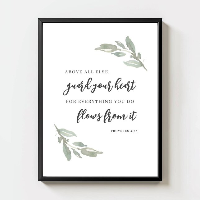 Guard Your Heart Minimal Bible Verse Green Leaves Poster (Creator Uploaded)