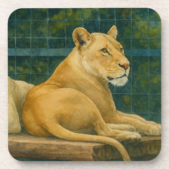 Guarded Rest – Lion Pair in Sanctuary Setting Coaster (Front)