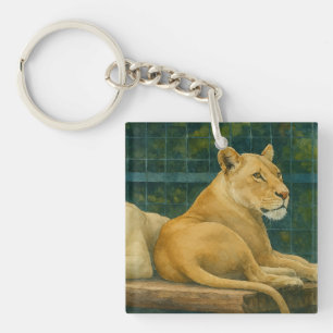 Guarded Rest – Lion Pair in Sanctuary Setting Keychain