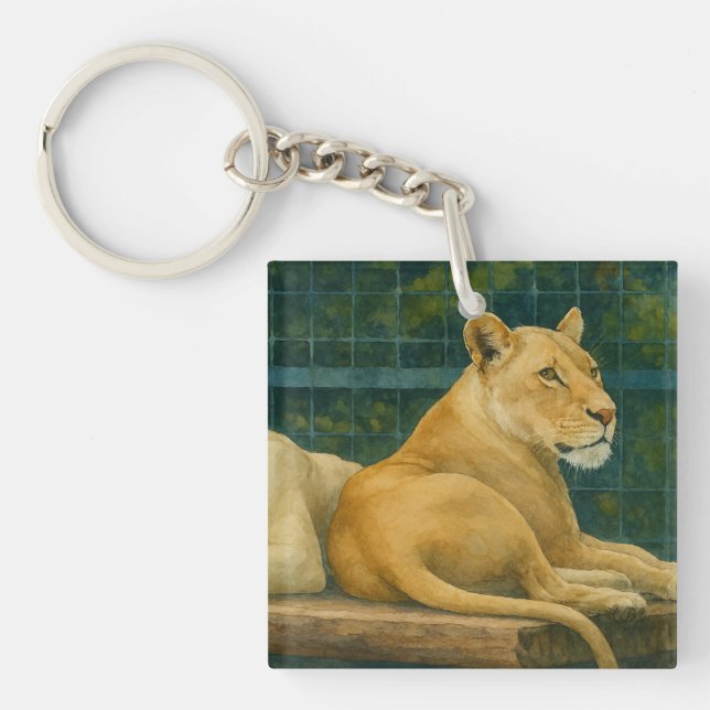 Guarded Rest – Lion Pair in Sanctuary Setting Keychain (Front)