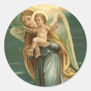 Guardian Angel And Baby Jesus Classic Round Sticker