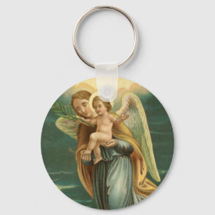 Guardian Angel And Baby Jesus Keychain