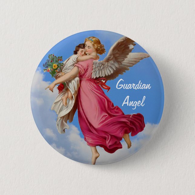 Guardian Angel And Child Inspirational Button (Front)