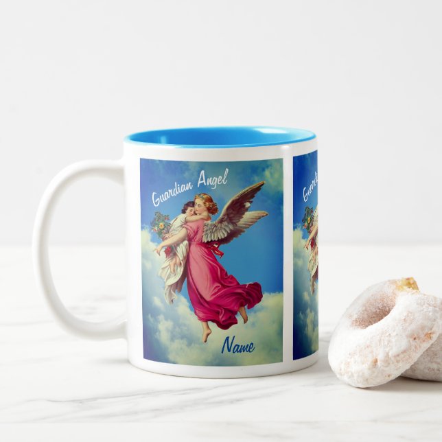 Guardian Angel And Child Personalized Two-Tone Coffee Mug (With Donut)