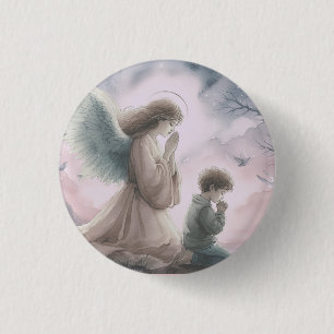 Guardian angel and child praying together 1 inch round button