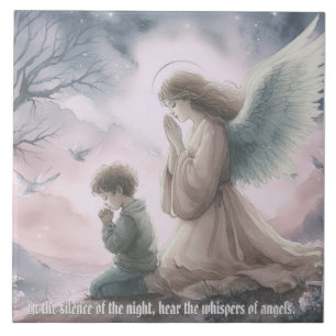 Guardian angel and child praying together tile