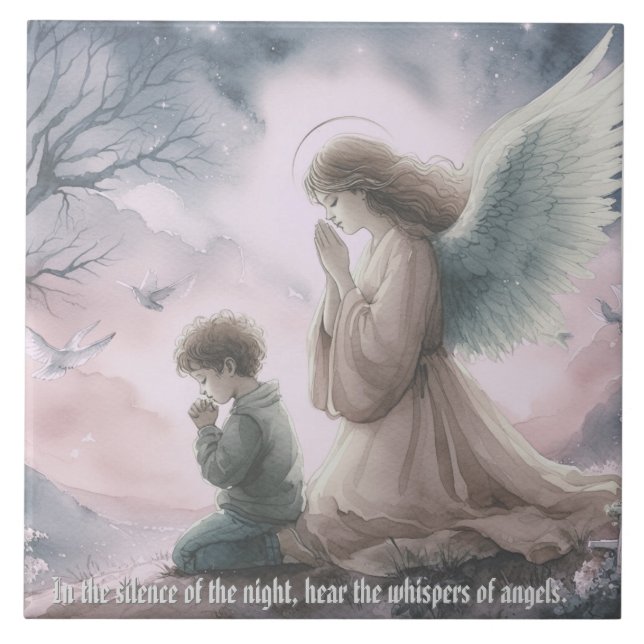 Guardian angel and child praying together tile (Front)