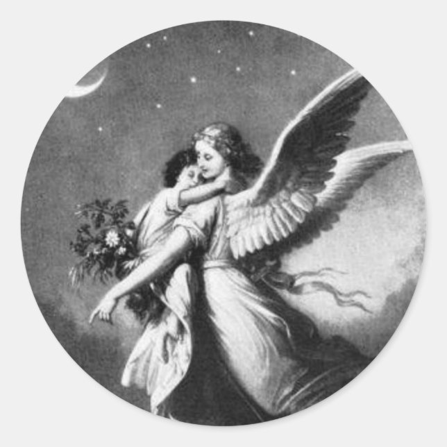Guardian Angel At Night Classic Round Sticker (Front)