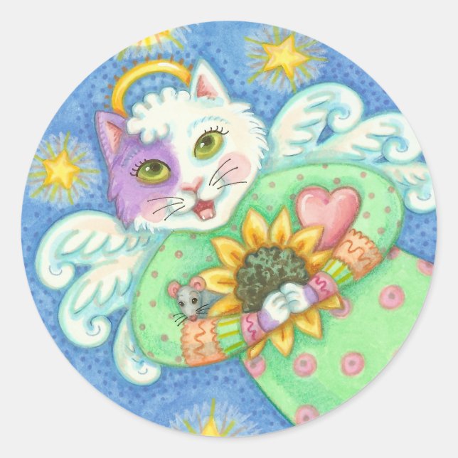 GUARDIAN ANGEL, CAT STICKERS Round, Closeup, Sheet (Front)