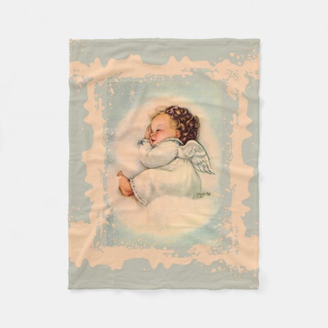 Guardian Angel Cherub baby sleeping in Cloud Fleece Blanket (Front)