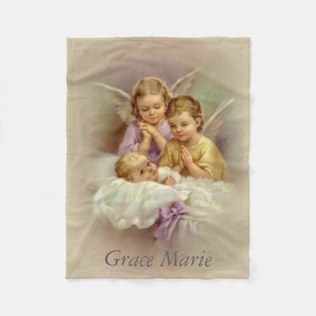 Guardian Angel Cherubs Baby Cloud Personalize Fleece Blanket (Front)