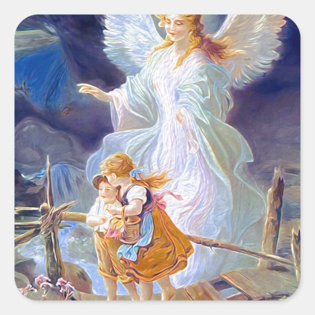 Guardian Angel, Children and Bridge Square Sticker (Front)