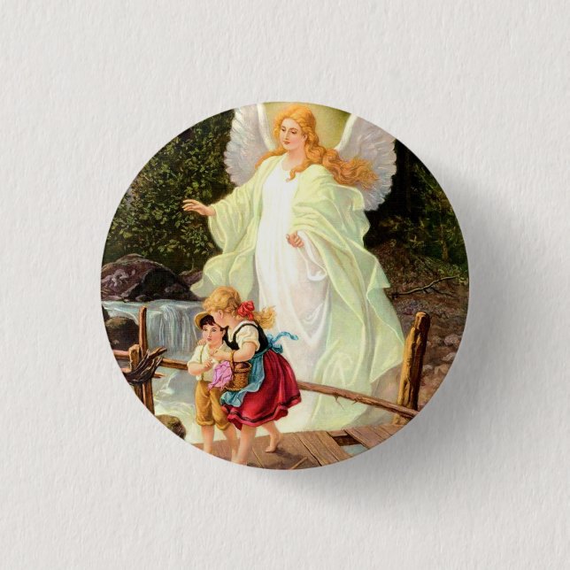Guardian Angel Children over Bridge Lindberg  1 Inch Round Button (Front)