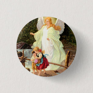 Guardian Angel Children over Bridge Lindberg  1 Inch Round Button
