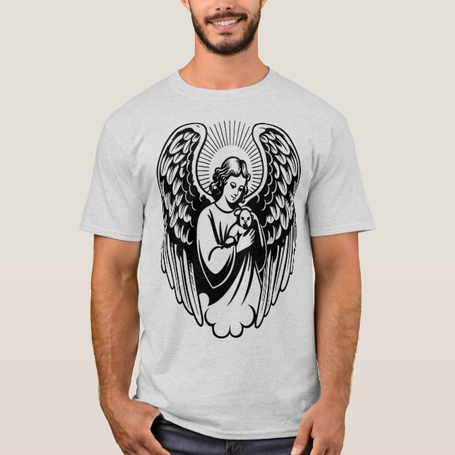 Guardian Angel Embracing Beloved Pet T-Shirt (Front)