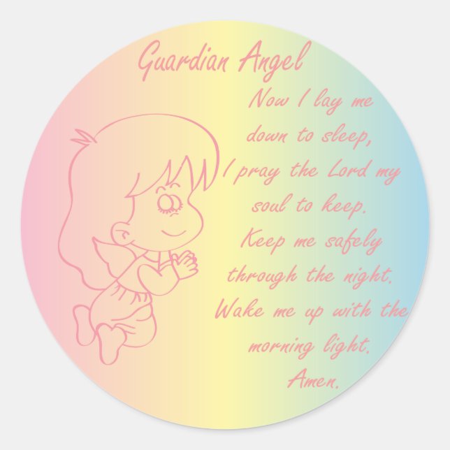 Guardian Angel Girl Evening Prayer Classic Round Sticker (Front)