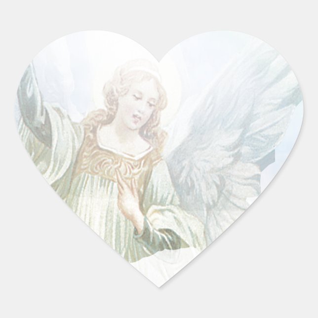 Guardian Angel in the Clouds Heart Sticker (Front)