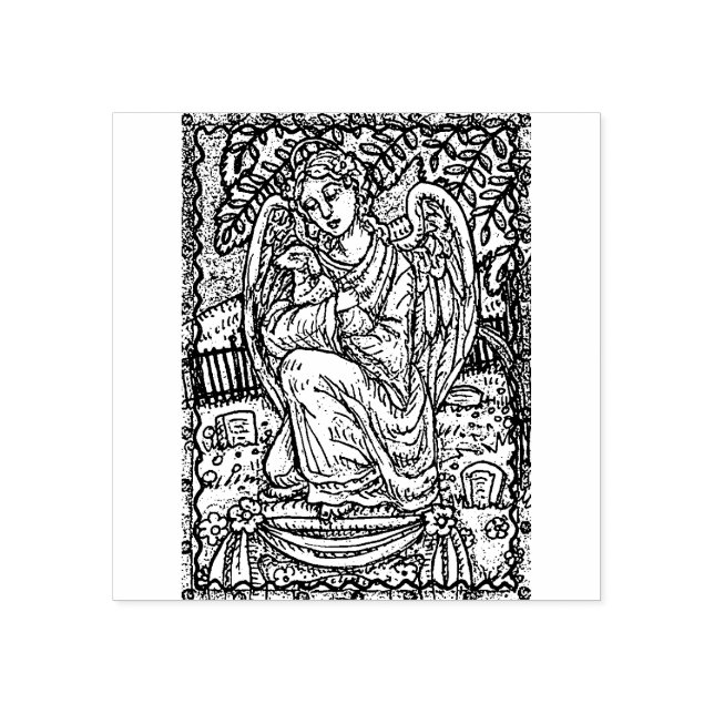 GUARDIAN ANGEL & LAMB, CEMETERY RUBBER STAMP (Imprint)