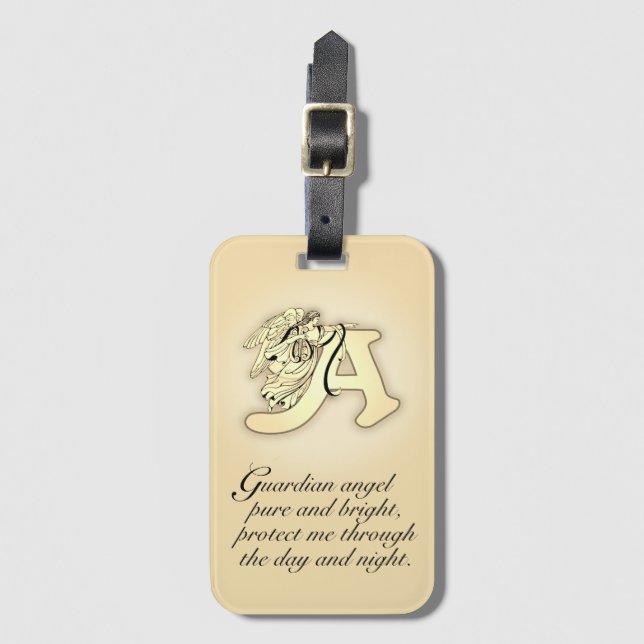 Guardian Angel Letter A Gold Luggage Tag (Front Vertical)