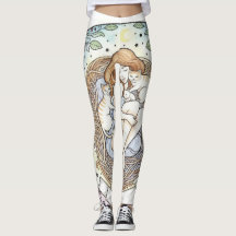Guardian Angel Mother and Baby Cat Design Leggings